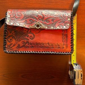 Handtooled Mexican Leather Purse With Floral Design